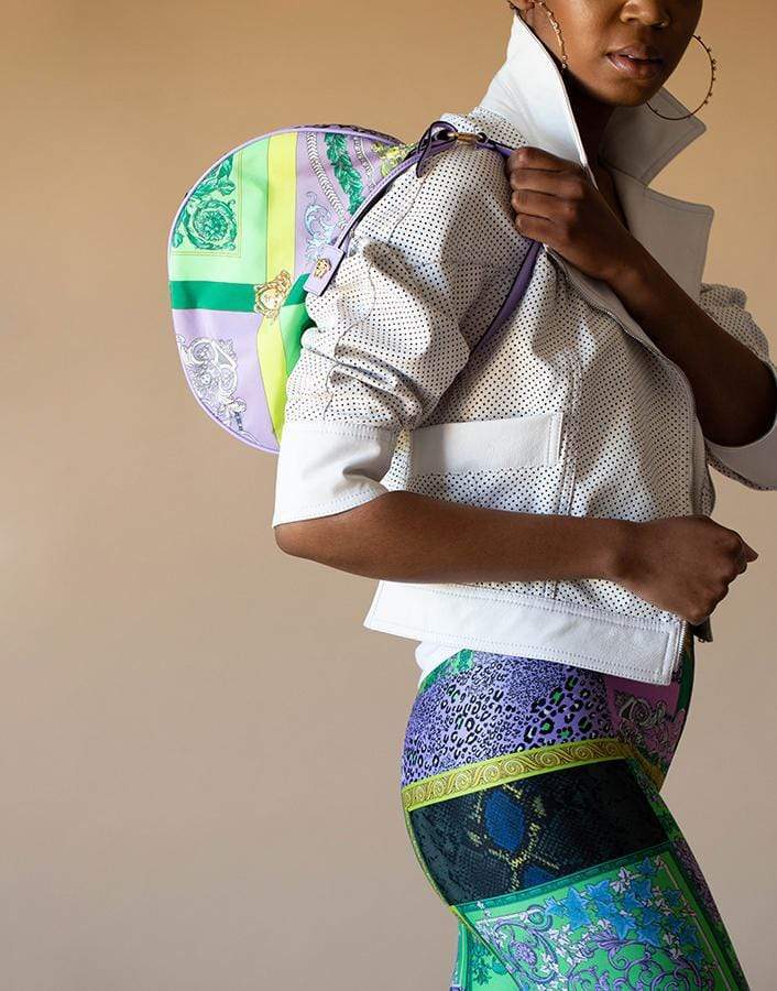 VERSACE-Mixed Print Hobo Bag-ORO