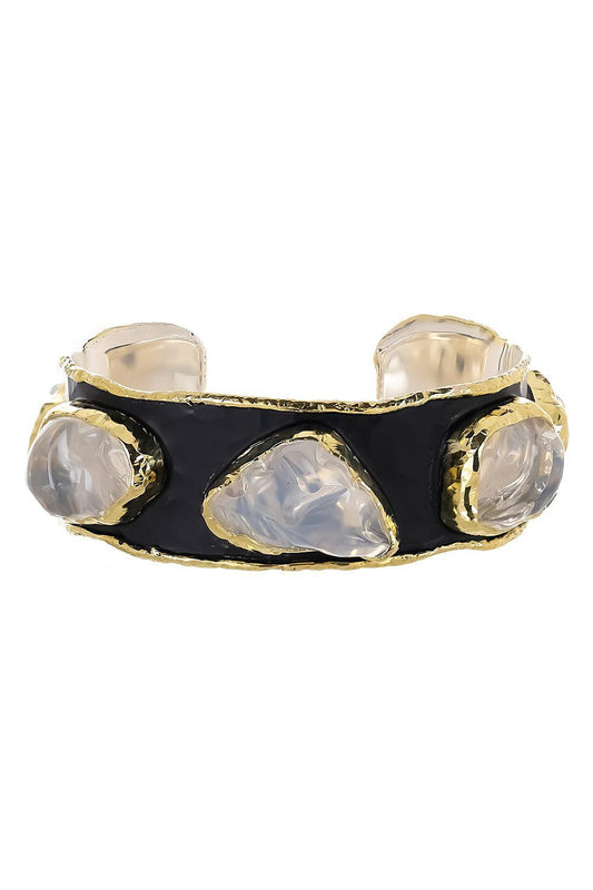 Fire Opal Hammered Cuff Bracelet-SILVER-M-JEWELRYFINE JEWELBRACELET O-VICTOR VELYAN