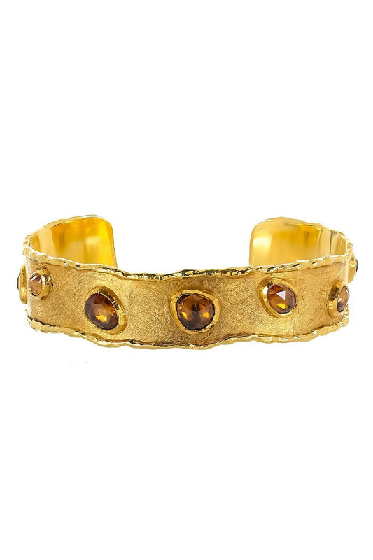 Brown Zircon Cuff Bracelet-YELLOW GOLD-JEWELRYFINE JEWELBRACELET O-VICTOR VELYAN