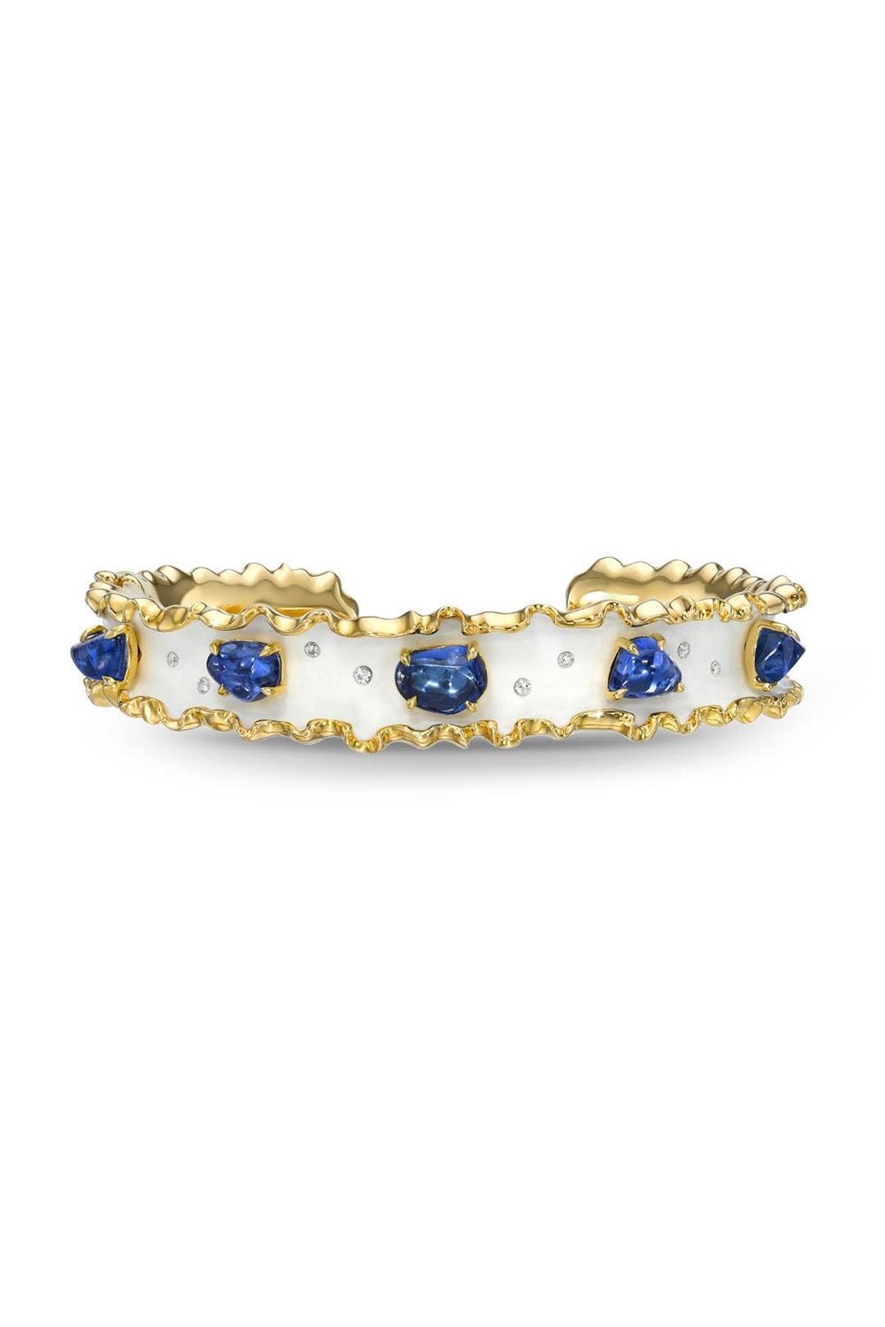 VICTOR VELYAN-Enamel Sapphire Cuff Bracelet-YELLOW GOLD