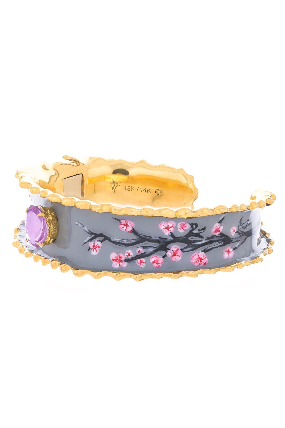 VICTOR VELYAN-Floral Pink Sapphire Cuff Bracelet-YELLOW GOLD