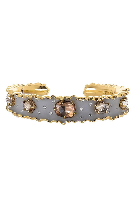 Brown Zircon Diamond Ruffle Cuff Bracelet-YELLOW GOLD-L-JEWELRYFINE JEWELBRACELET O-VICTOR VELYAN