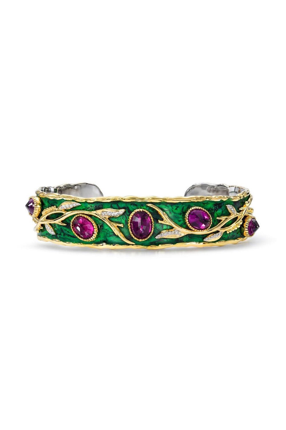 VICTOR VELYAN-Purple Garnet Cuff Bracelet-YELLOW GOLD