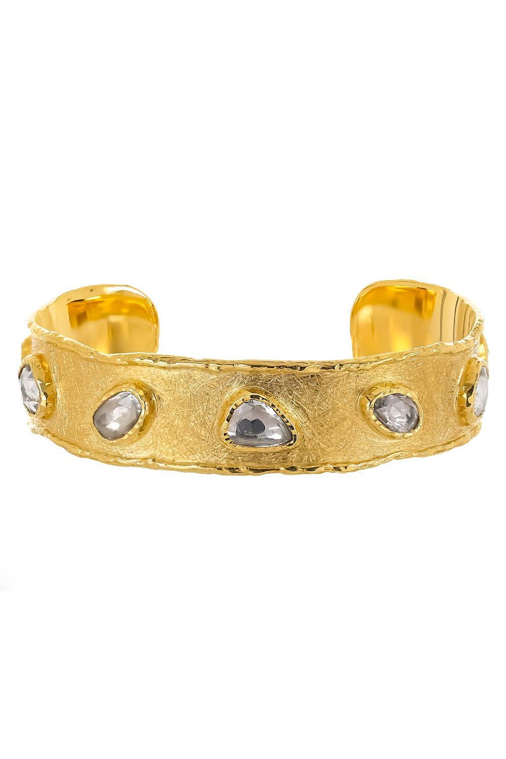 White Sapphire Cuff Bracelet-YELLOW GOLD-JEWELRYFINE JEWELBRACELET O-VICTOR VELYAN