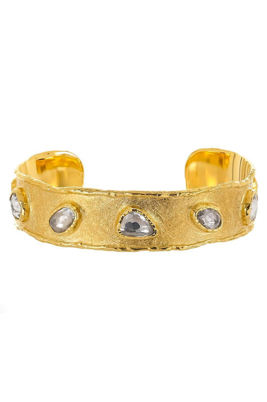White Sapphire Cuff Bracelet-YELLOW GOLD-JEWELRYFINE JEWELBRACELET O-VICTOR VELYAN