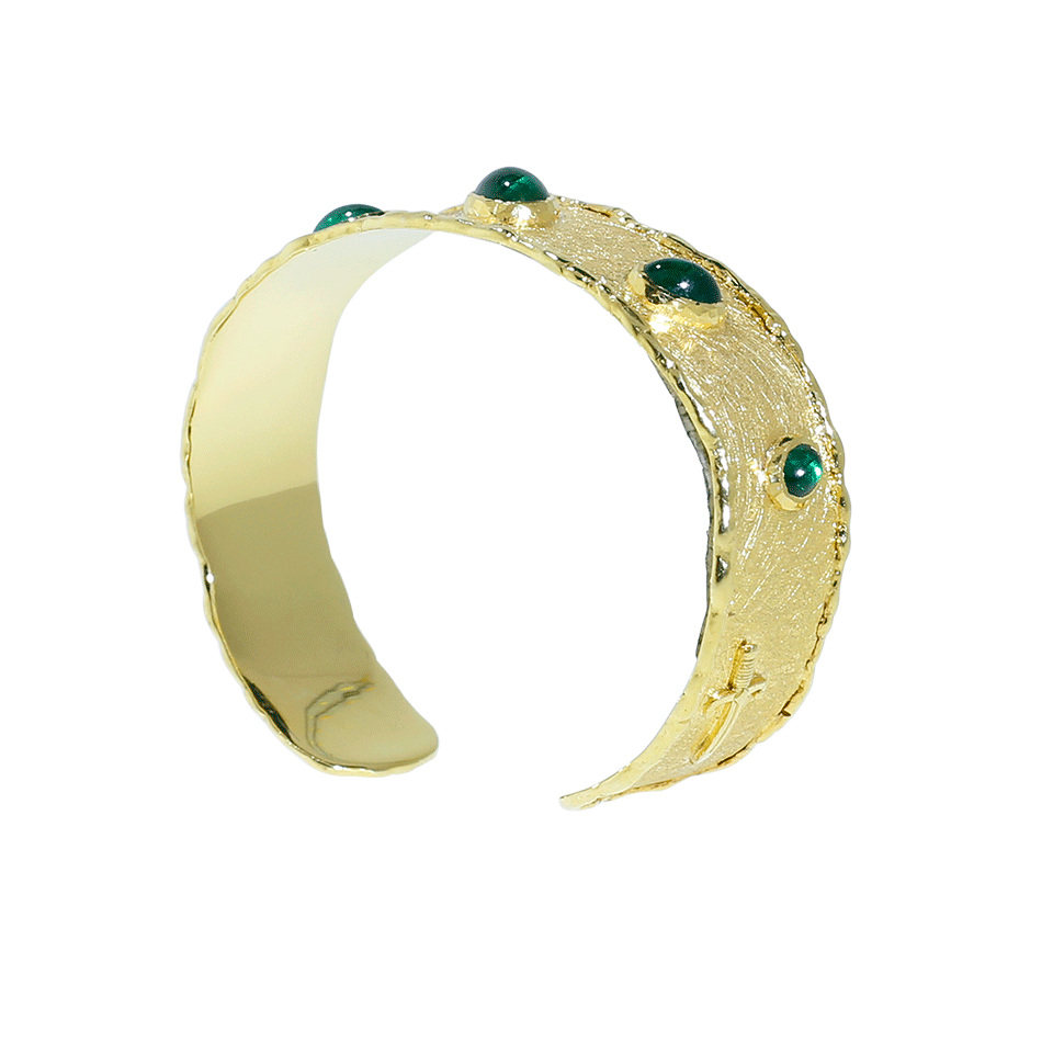 VICTOR VELYAN-Cabochon Emerald Cuff Bracelet-YELLOW GOLD