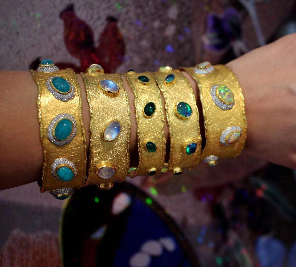 VICTOR VELYAN-Cabochon Emerald Cuff Bracelet-YELLOW GOLD