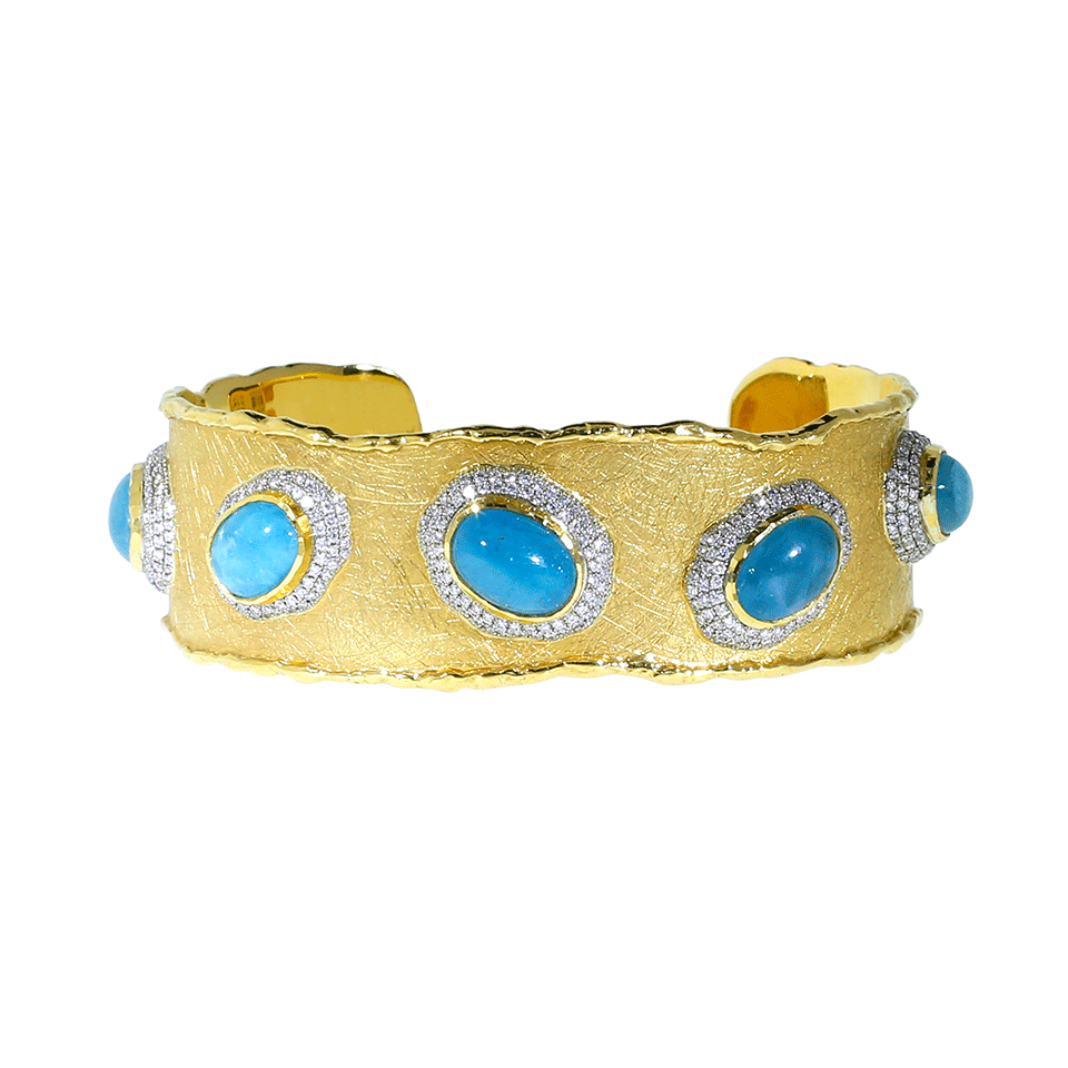 VICTOR VELYAN-Cabochon Paraiba And Diamond Cuff Bracelet-YELLOW GOLD