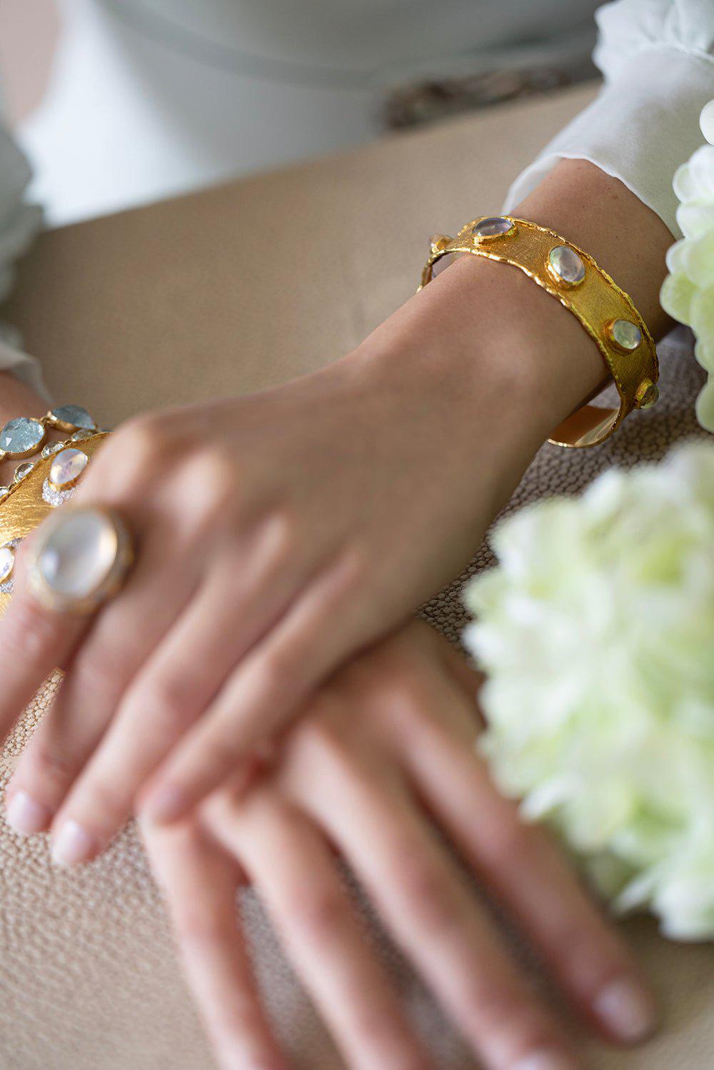 VICTOR VELYAN-Moonstone Cuff Bracelet-YELLOW GOLD