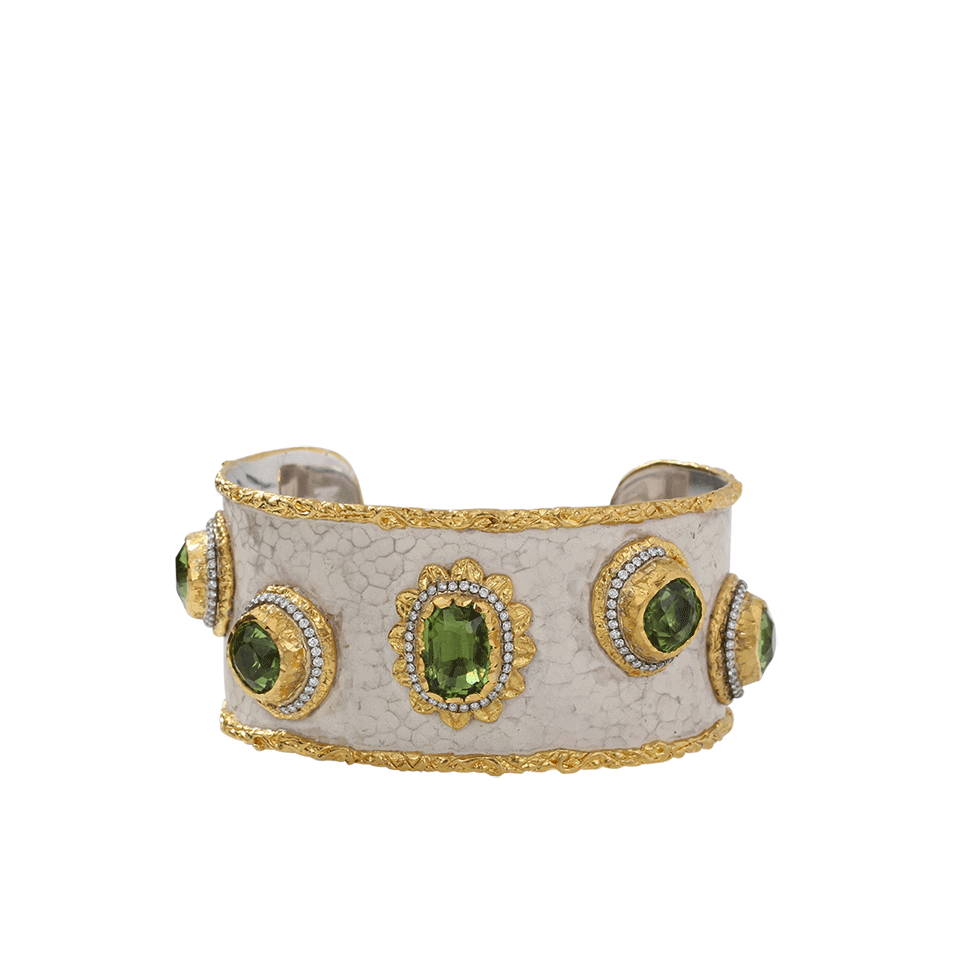 VICTOR VELYAN-Peridot And White Patina Cuff-YELLOW GOLD