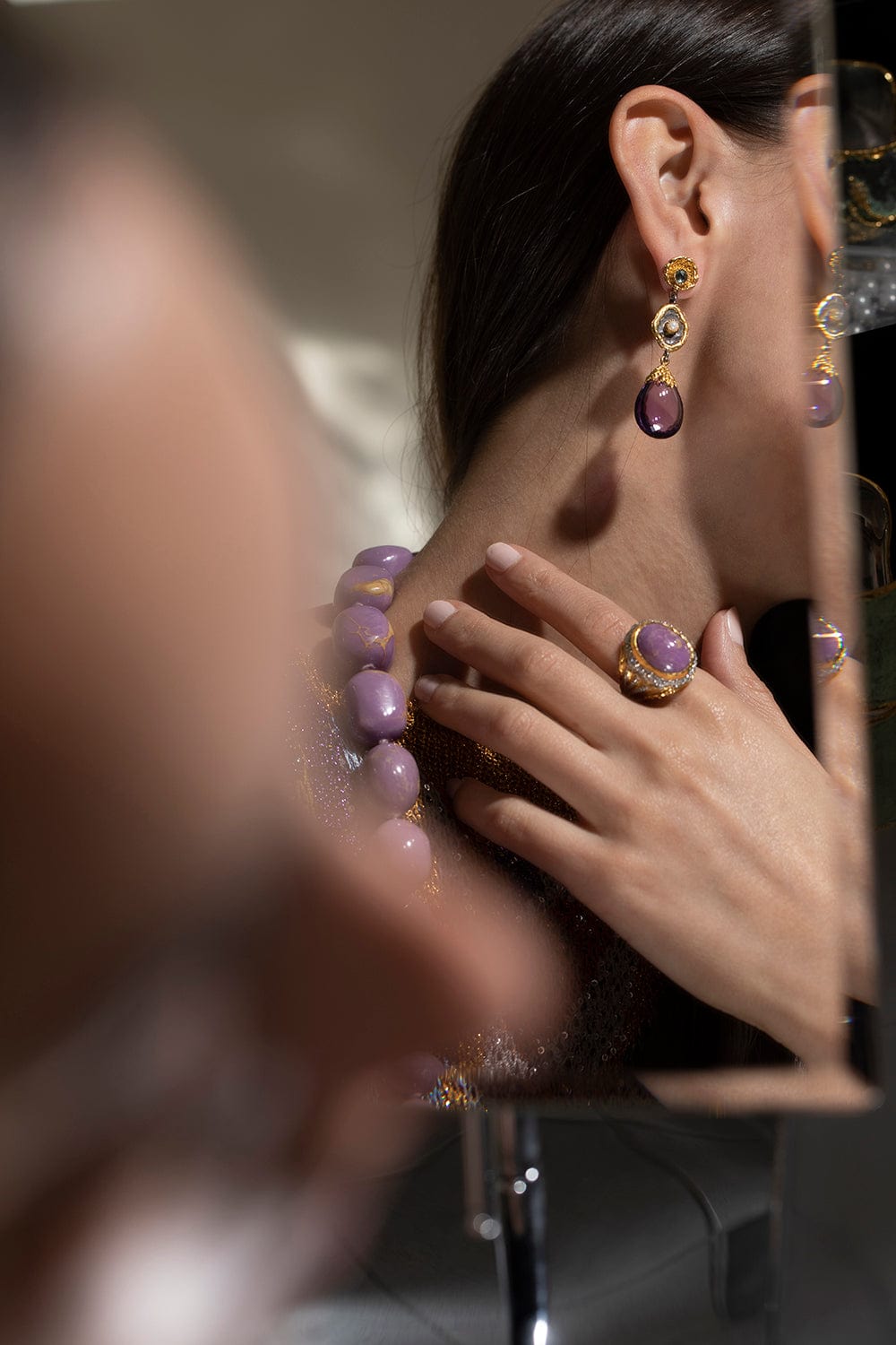 VICTOR VELYAN-Amethyst Drop Earrings-YELLOW GOLD