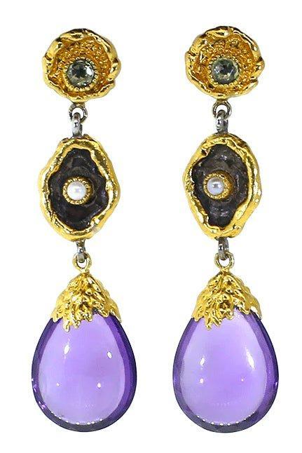 VICTOR VELYAN-Amethyst Drop Earrings-YELLOW GOLD