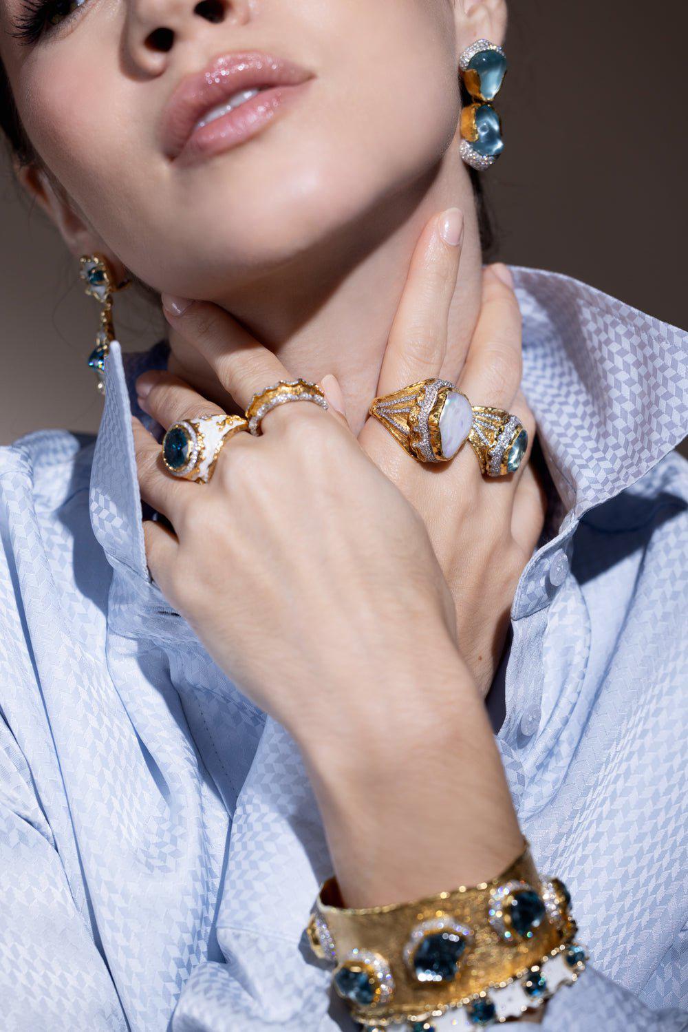 VICTOR VELYAN-Aquamarine Diamond Drop Earrings-YELLOW GOLD