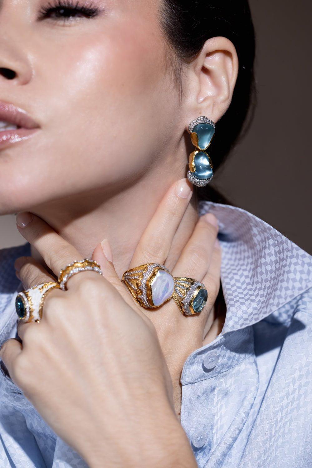 VICTOR VELYAN-Aquamarine Diamond Drop Earrings-YELLOW GOLD