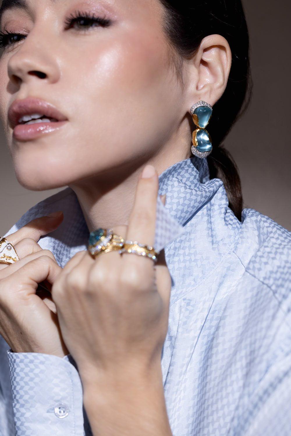 VICTOR VELYAN-Aquamarine Diamond Drop Earrings-YELLOW GOLD
