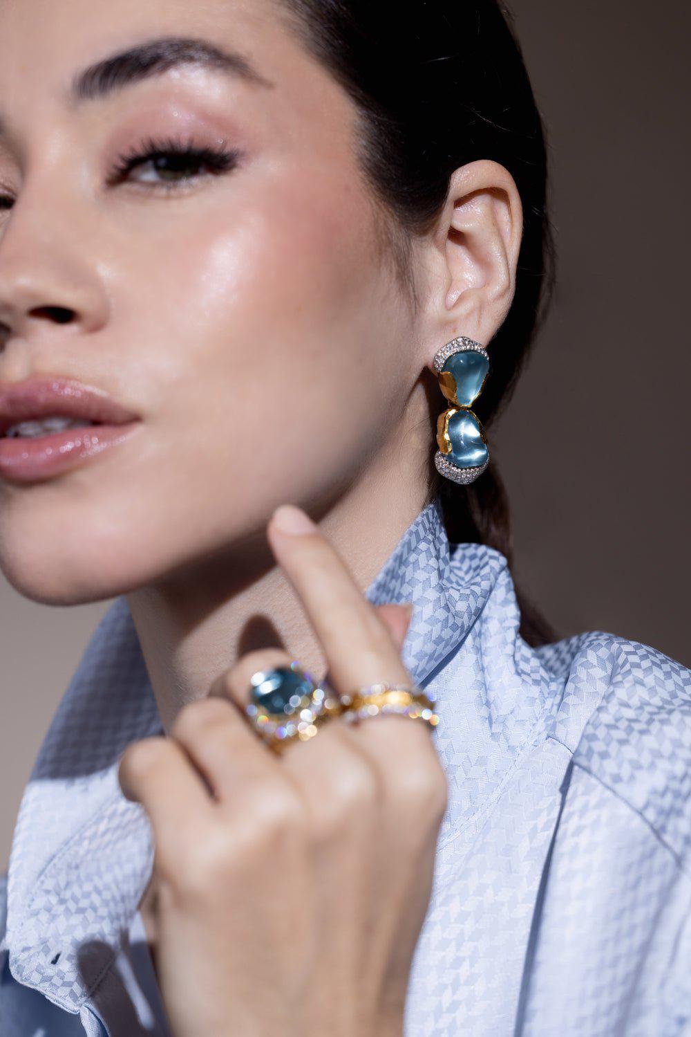 VICTOR VELYAN-Aquamarine Diamond Drop Earrings-YELLOW GOLD
