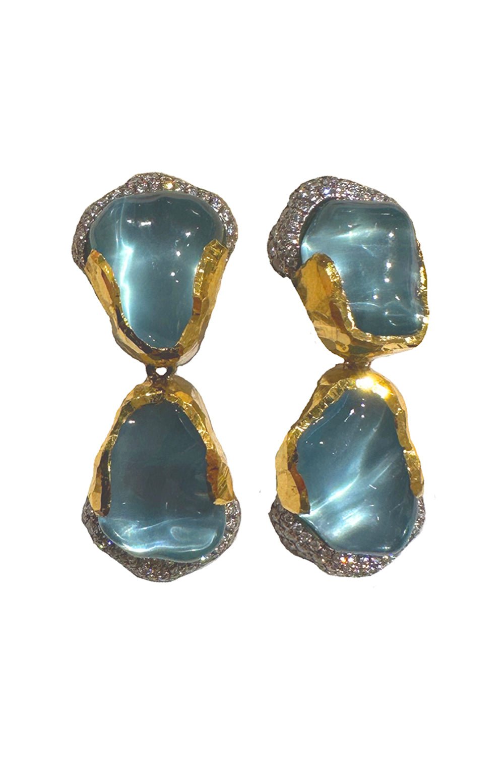 VICTOR VELYAN-Aquamarine Diamond Drop Earrings-YELLOW GOLD