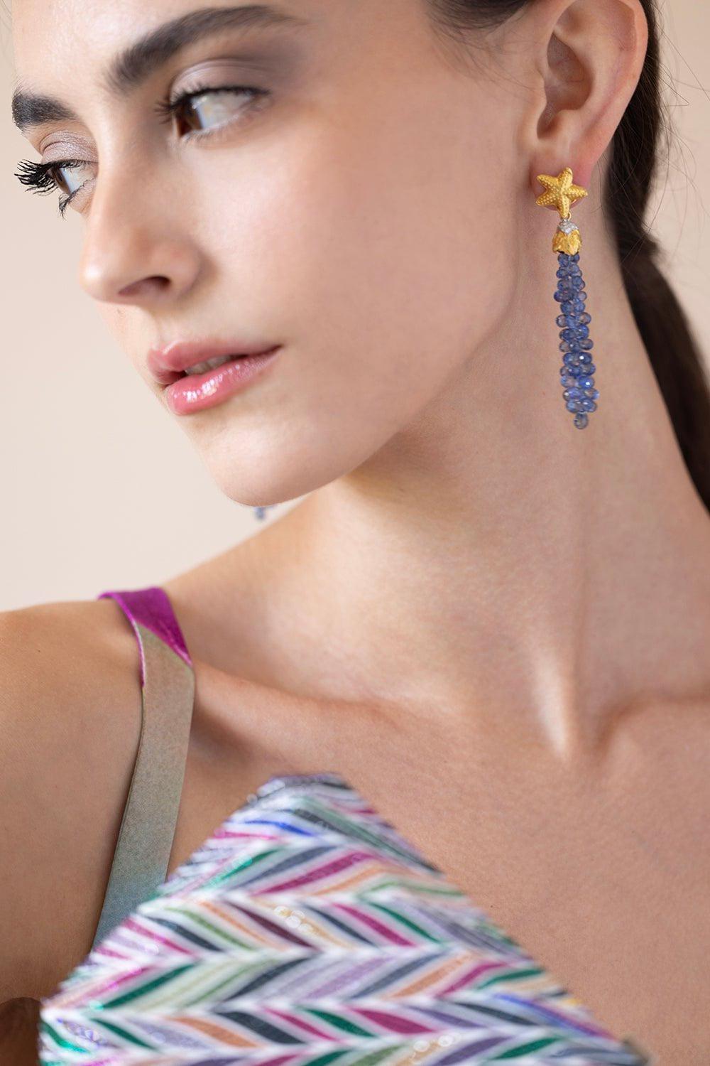 VICTOR VELYAN-Blue Sapphire Briolette Drop Earrings-YELLOW GOLD