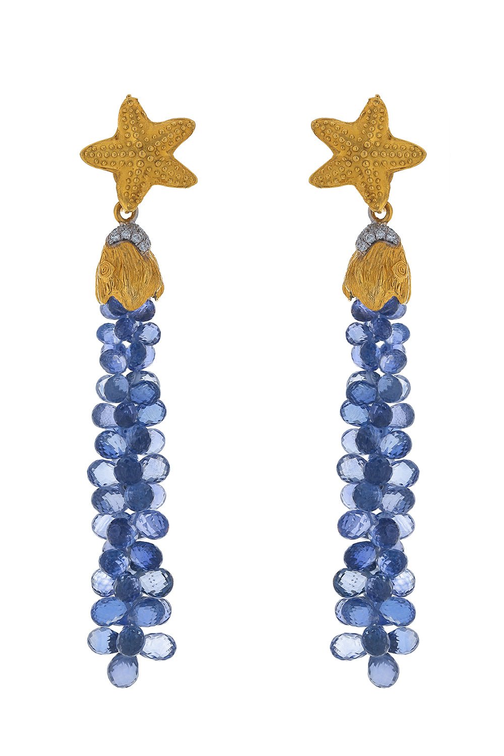 VICTOR VELYAN-Blue Sapphire Briolette Drop Earrings-YELLOW GOLD
