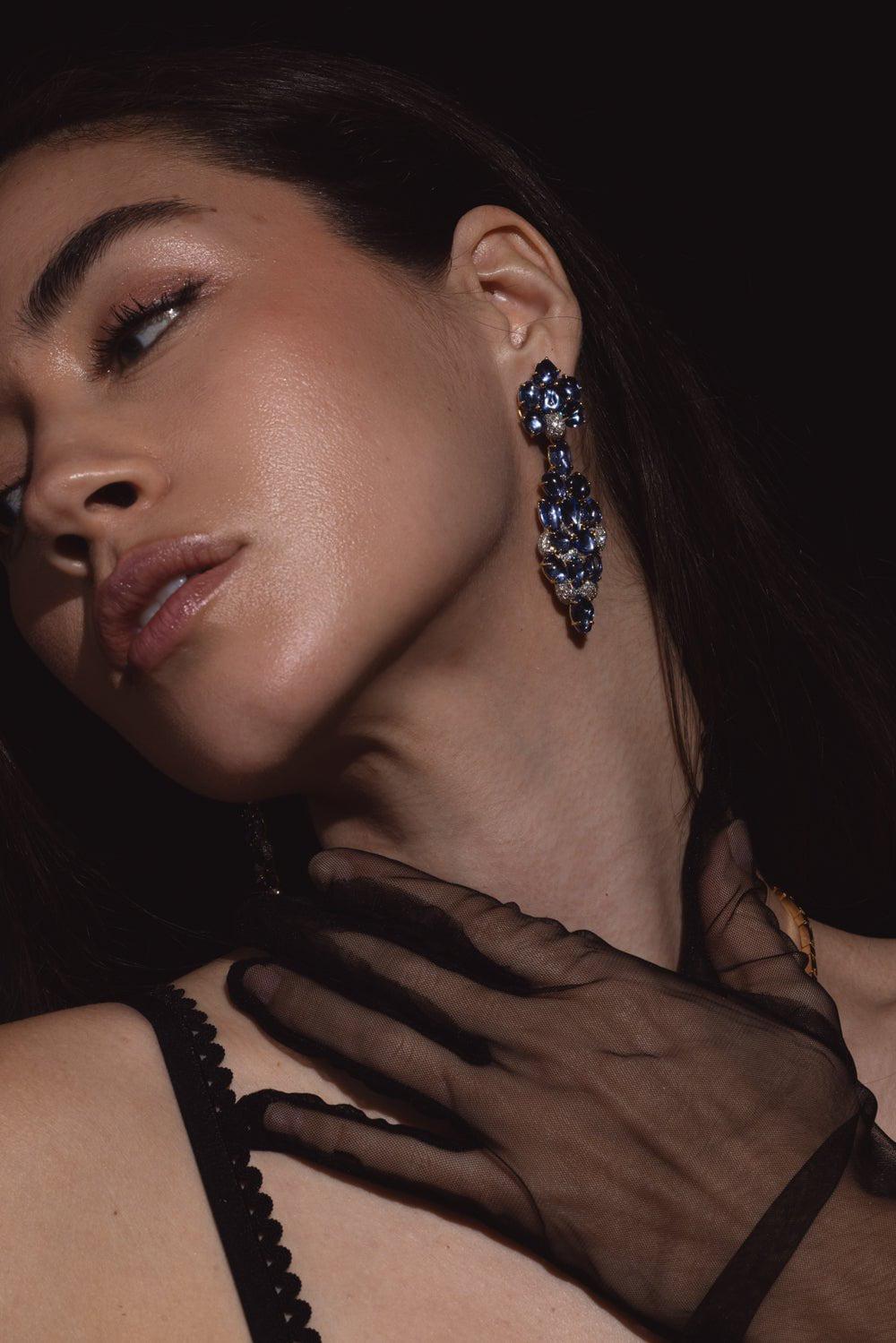VICTOR VELYAN-Blue Sapphire Drop Earrings-YELLOW GOLD