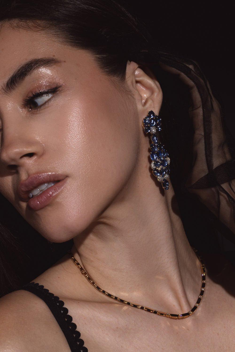VICTOR VELYAN-Blue Sapphire Drop Earrings-YELLOW GOLD