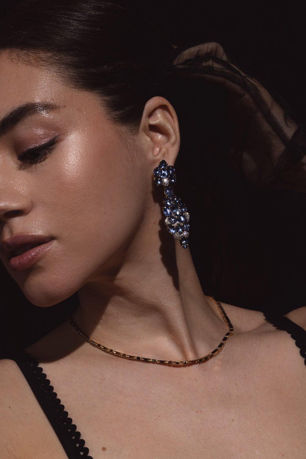 VICTOR VELYAN-Blue Sapphire Drop Earrings-YELLOW GOLD