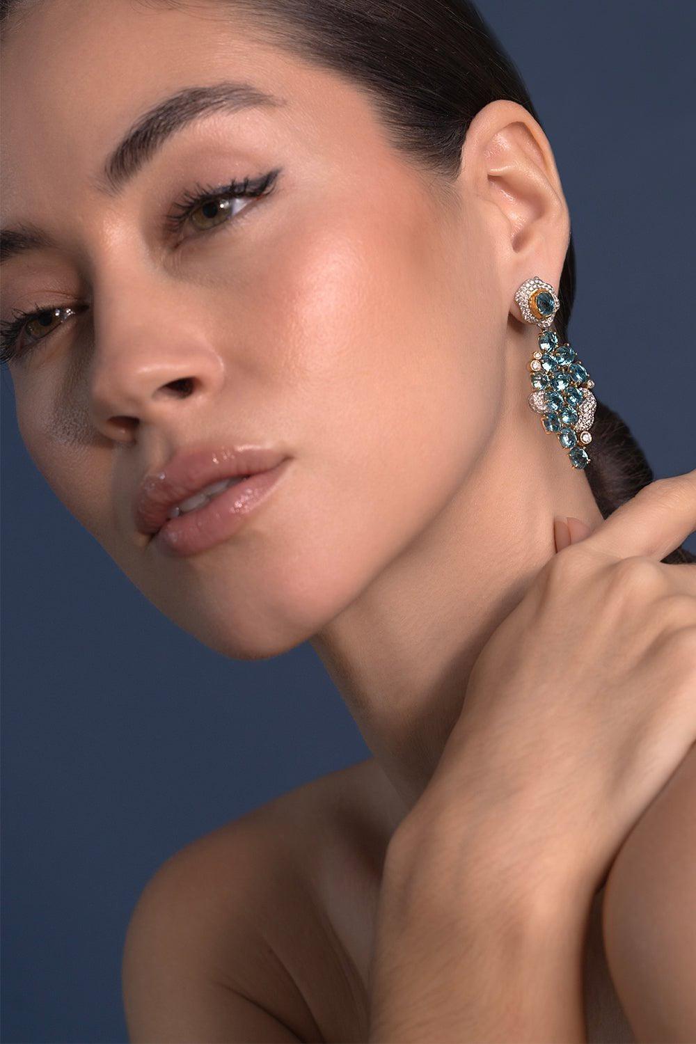 VICTOR VELYAN-Blue Zircon Diamond Earrings-YELLOW GOLD