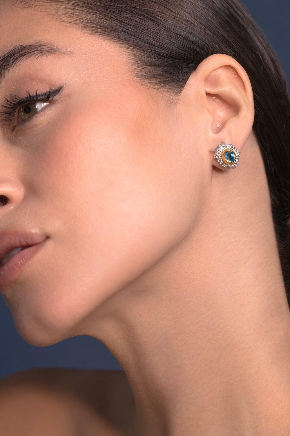 VICTOR VELYAN-Blue Zircon Diamond Earrings-YELLOW GOLD