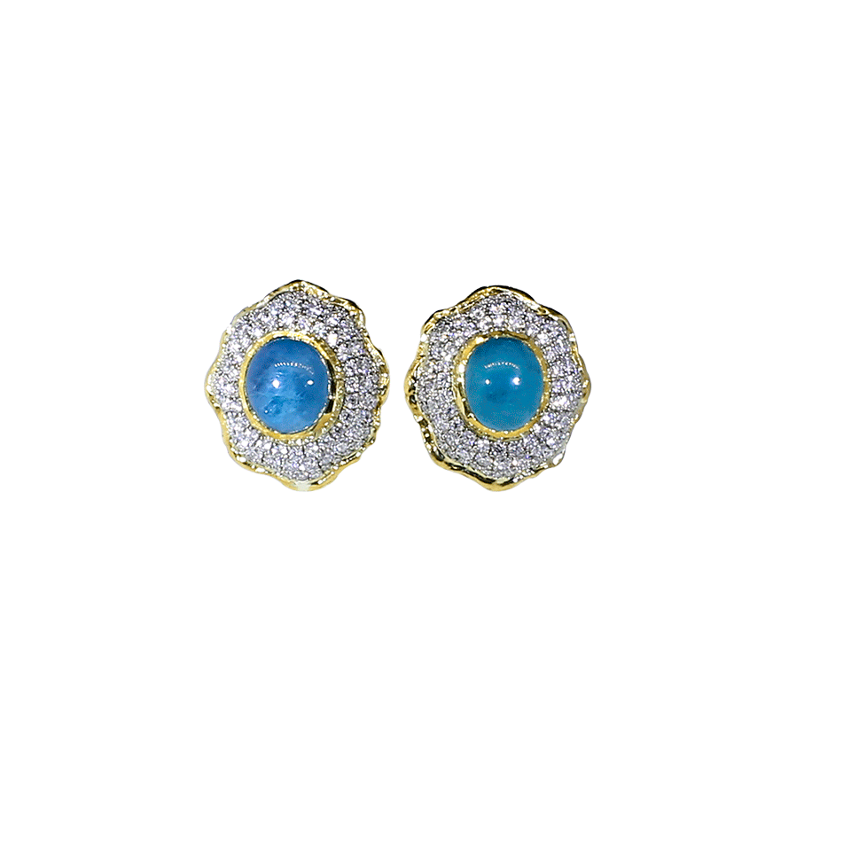 VICTOR VELYAN-Cabochon Paraiba And Diamond Earrings-YELLOW GOLD