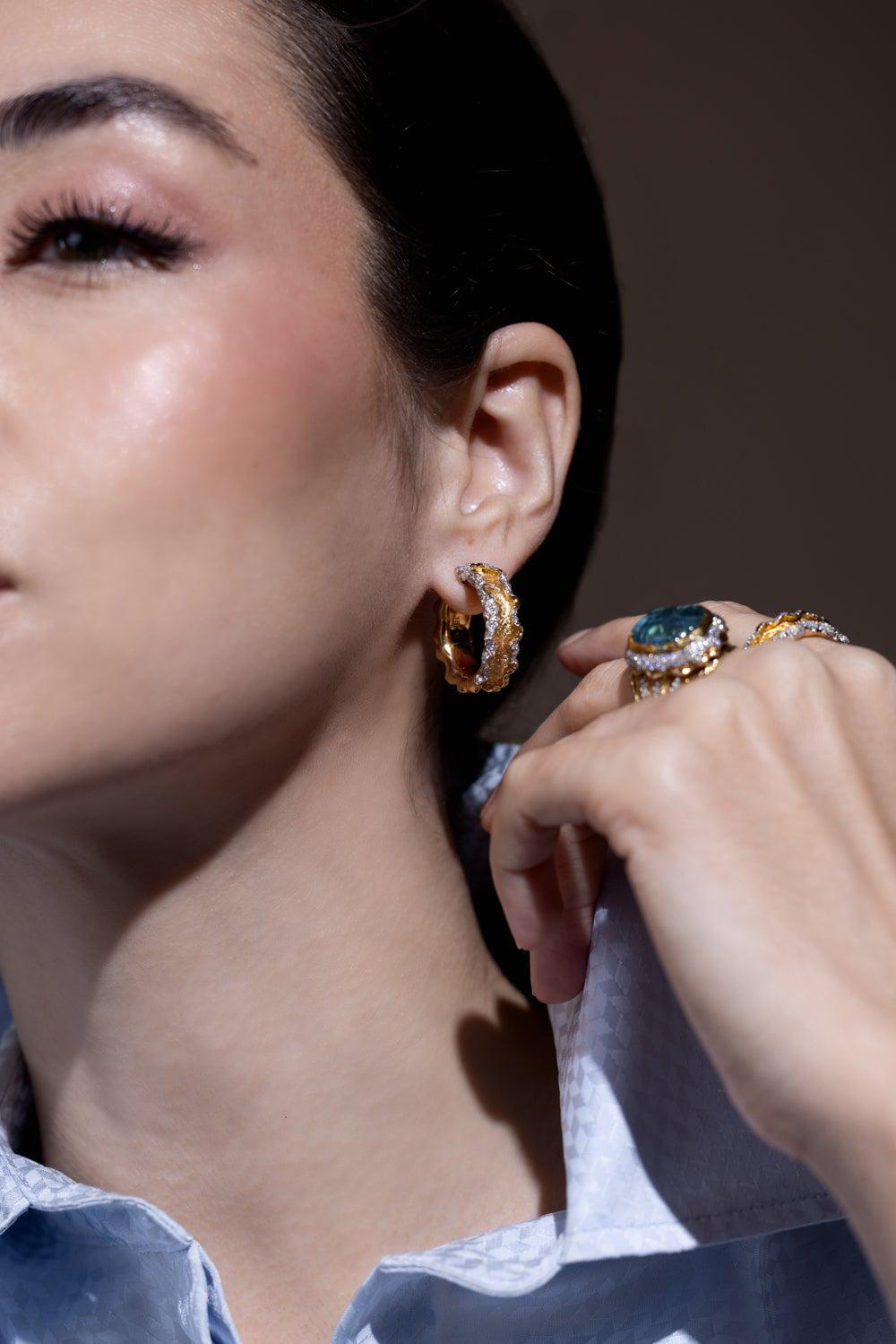 VICTOR VELYAN-Diamond Edge Hoop Earrings-YELLOW GOLD