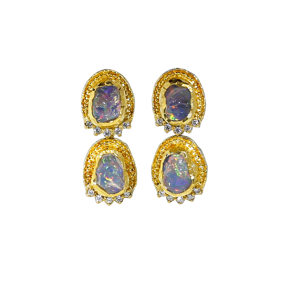 VICTOR VELYAN-Fire Opal And Diamond Earrings-YELLOW GOLD