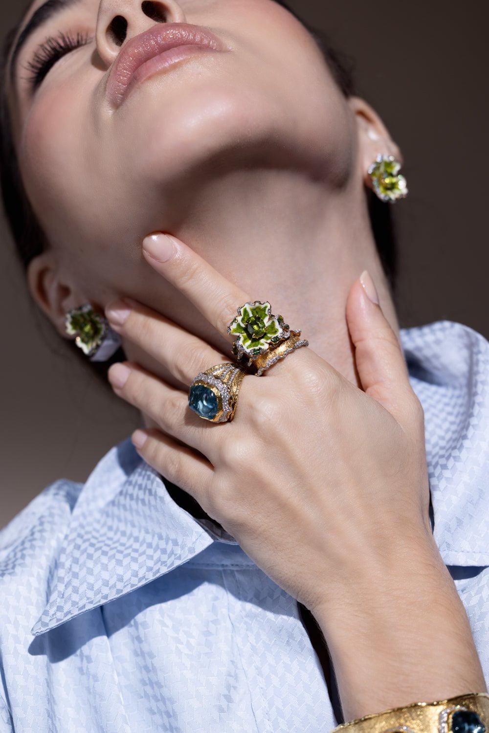 VICTOR VELYAN-Flower Stud Earrings-YELLOW GOLD