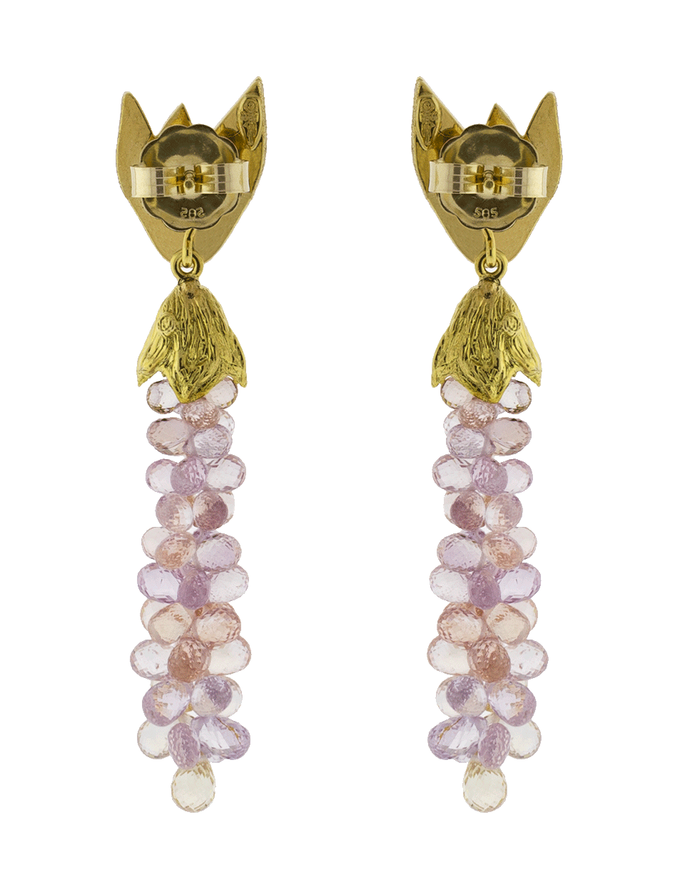 VICTOR VELYAN-Peach Sapphire Briolette Earrings-YELLOW GOLD
