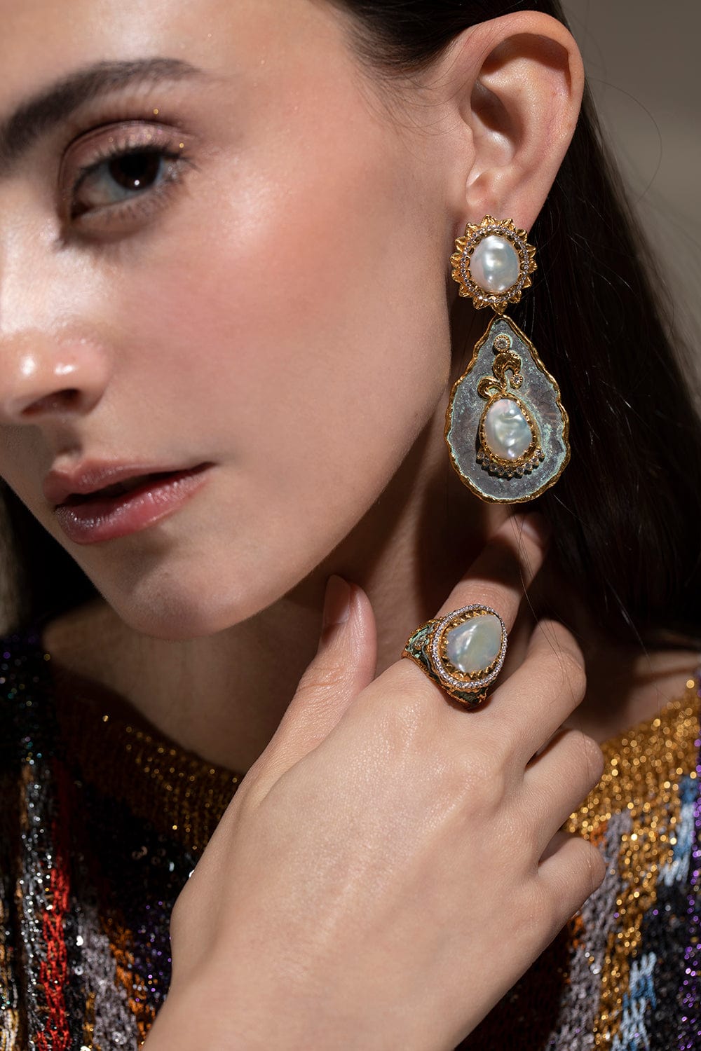VICTOR VELYAN-Pearl Diamond Earrings-YELLOW GOLD