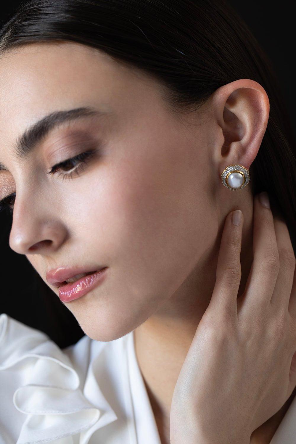 VICTOR VELYAN-Pearl Diamond Earrings-YELLOW GOLD