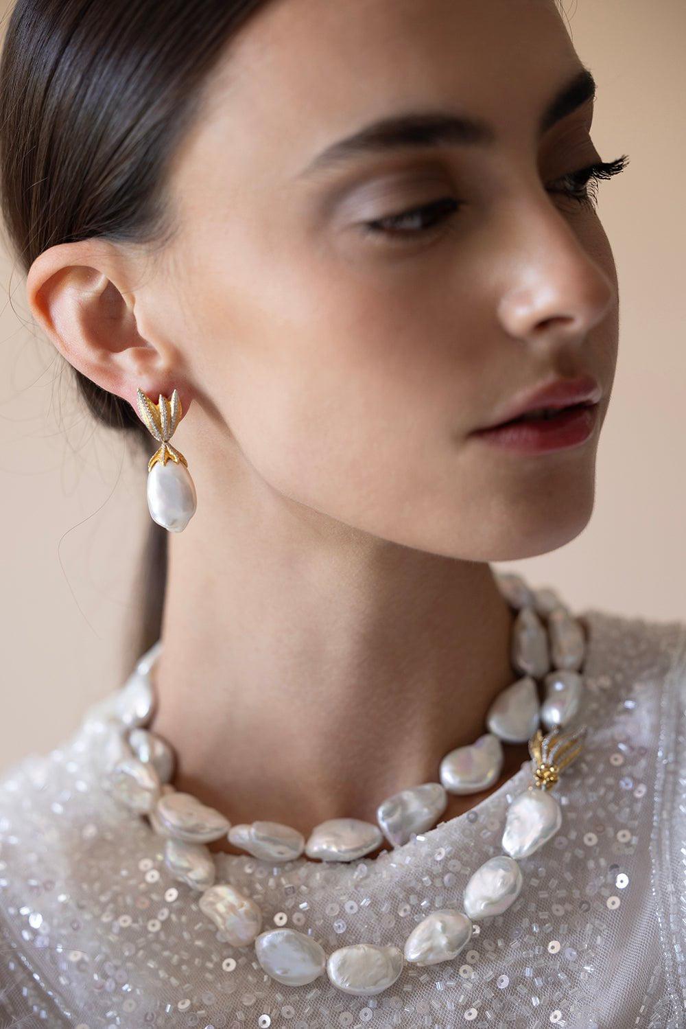 VICTOR VELYAN-Pearl Diamond Earrings-YELLOW GOLD
