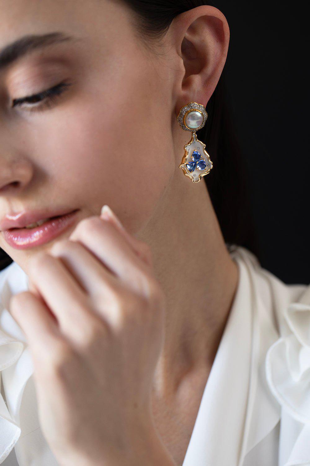 VICTOR VELYAN-Pearl Diamond Earrings-YELLOW GOLD
