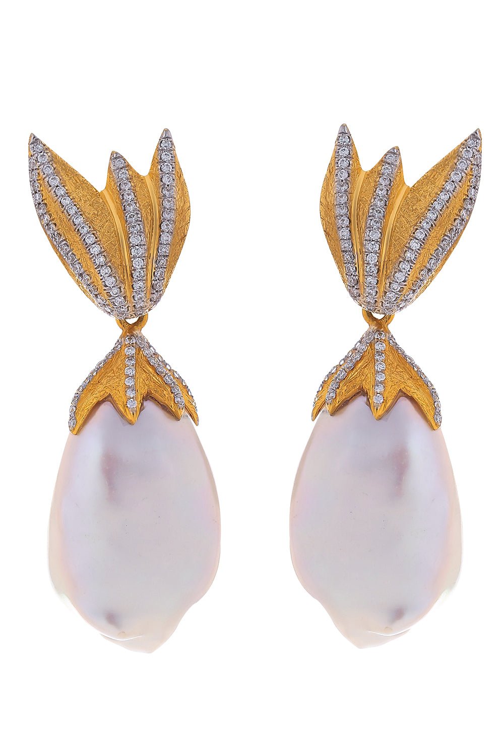 VICTOR VELYAN-Pearl Diamond Earrings-YELLOW GOLD