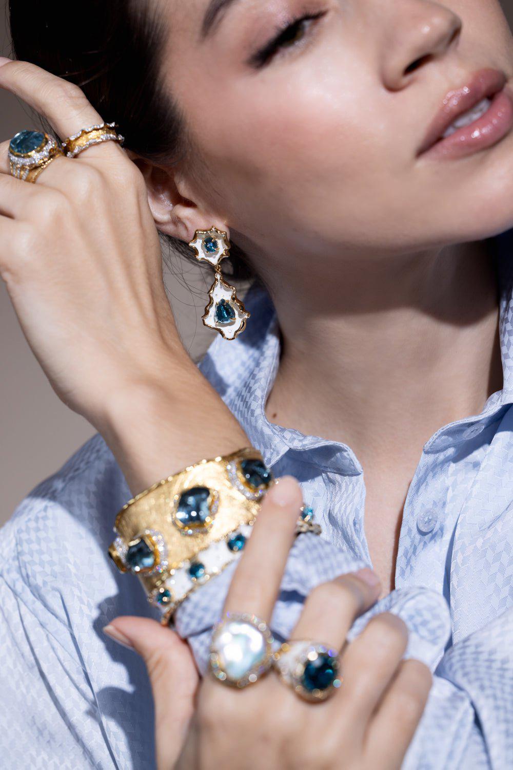 VICTOR VELYAN-Ruffled Drop Earrings-YELLOW GOLD