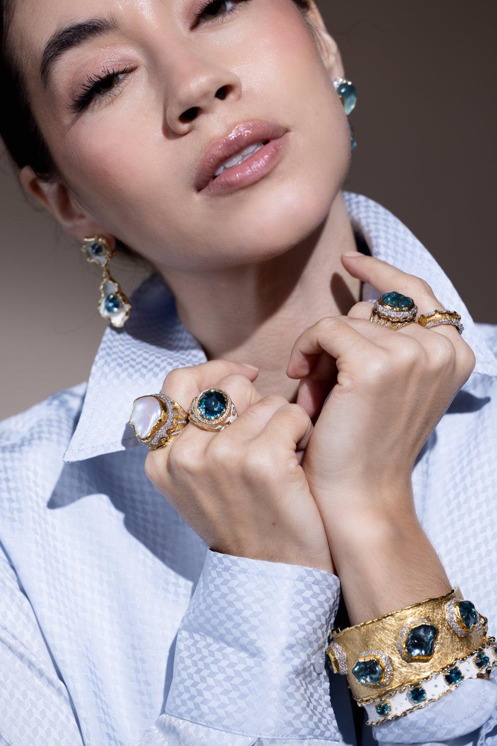 VICTOR VELYAN-Ruffled Drop Earrings-YELLOW GOLD