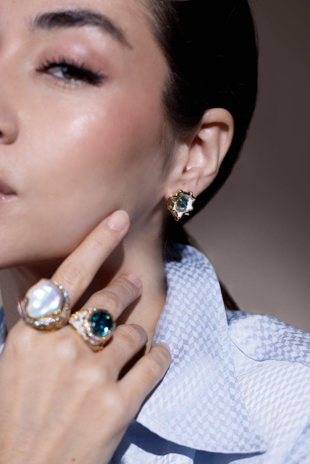 VICTOR VELYAN-Ruffled Drop Earrings-YELLOW GOLD
