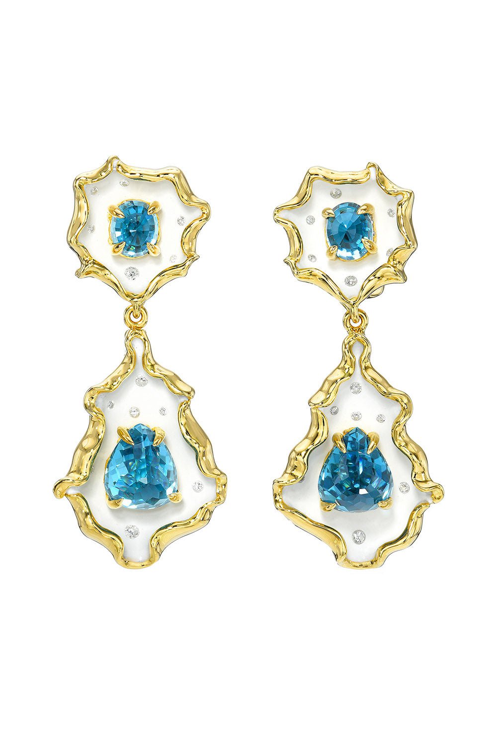 VICTOR VELYAN-Ruffled Drop Earrings-YELLOW GOLD