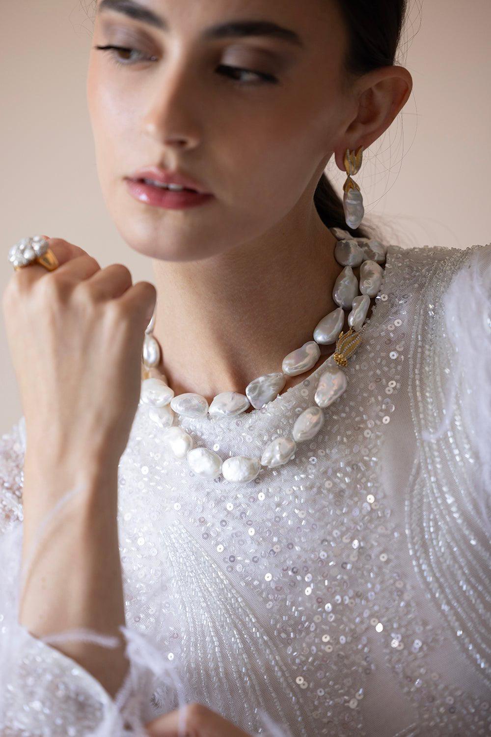 VICTOR VELYAN-Pearl Diamond Necklace-YELLOW GOLD