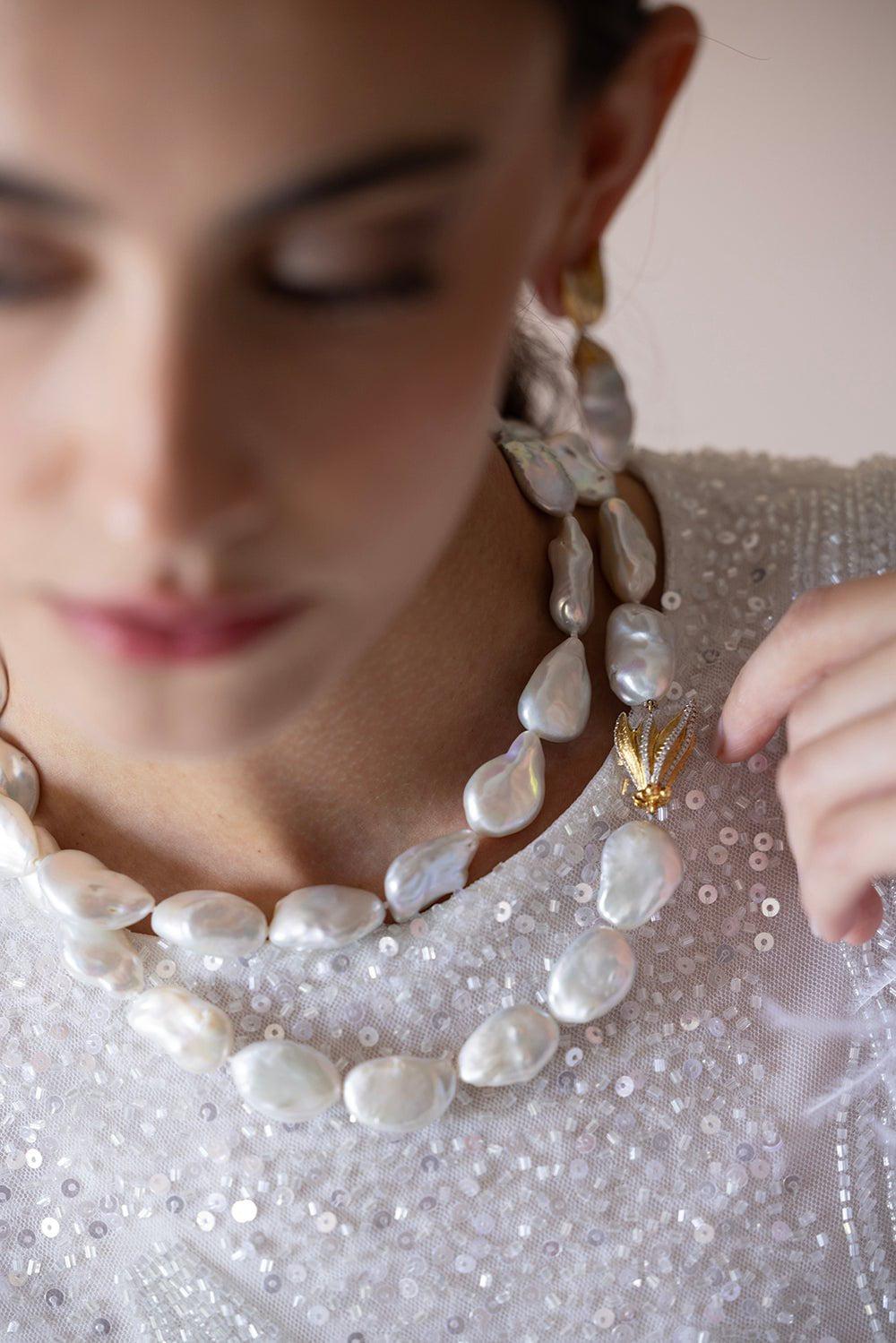 VICTOR VELYAN-Pearl Diamond Necklace-YELLOW GOLD
