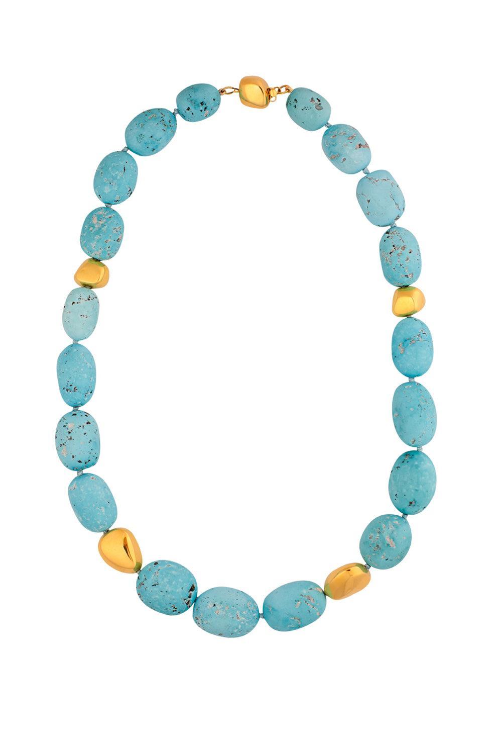 Sleeping Beauty Turquoise Necklace-YELLOW GOLD-JEWELRYFINE JEWELNECKLACE O-VICTOR VELYAN