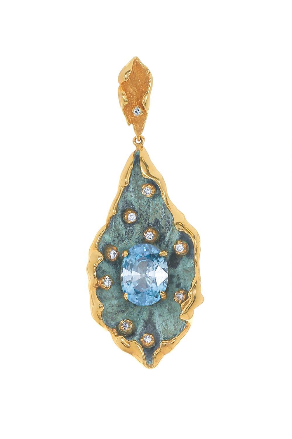 Blue Zircon Diamond Pendant-SILVER-JEWELRYFINE JEWELPENDANT-VICTOR VELYAN