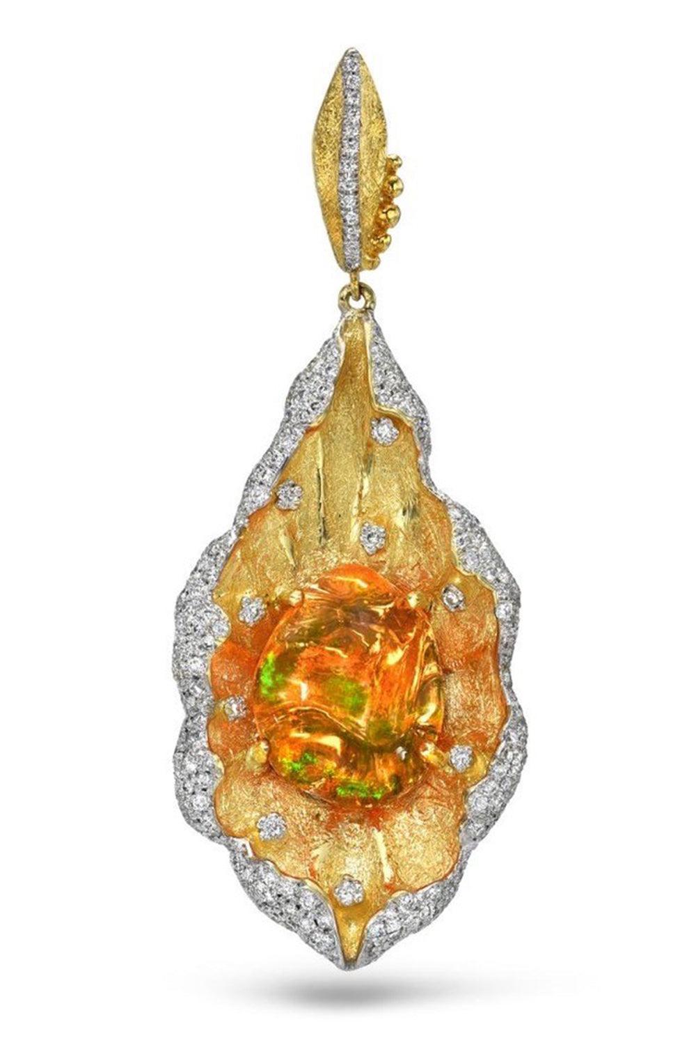 Mexican Fire Opal Pendant-YELLOW GOLD-JEWELRYFINE JEWELPENDANT-VICTOR VELYAN