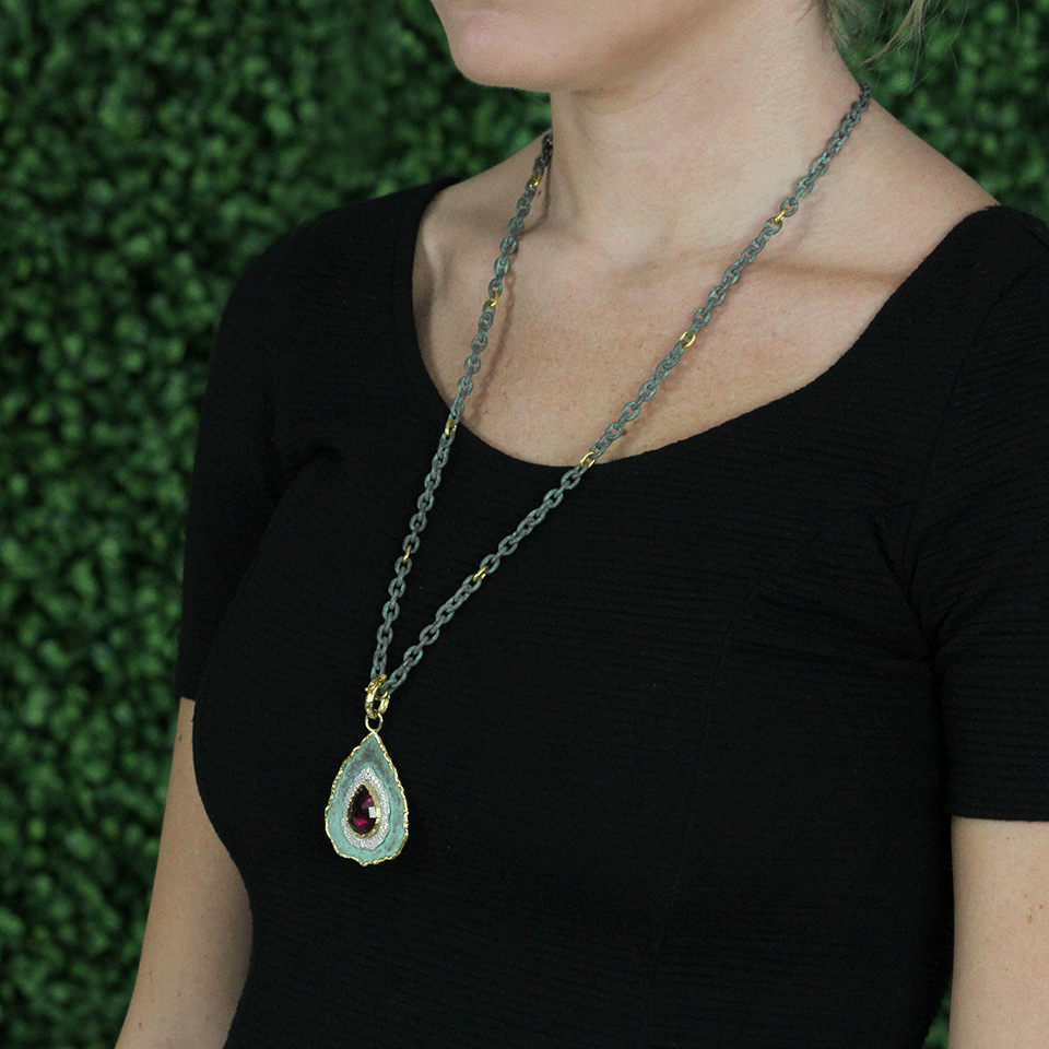 VICTOR VELYAN-Pink Tourmaline Pendant-YELLOW GOLD