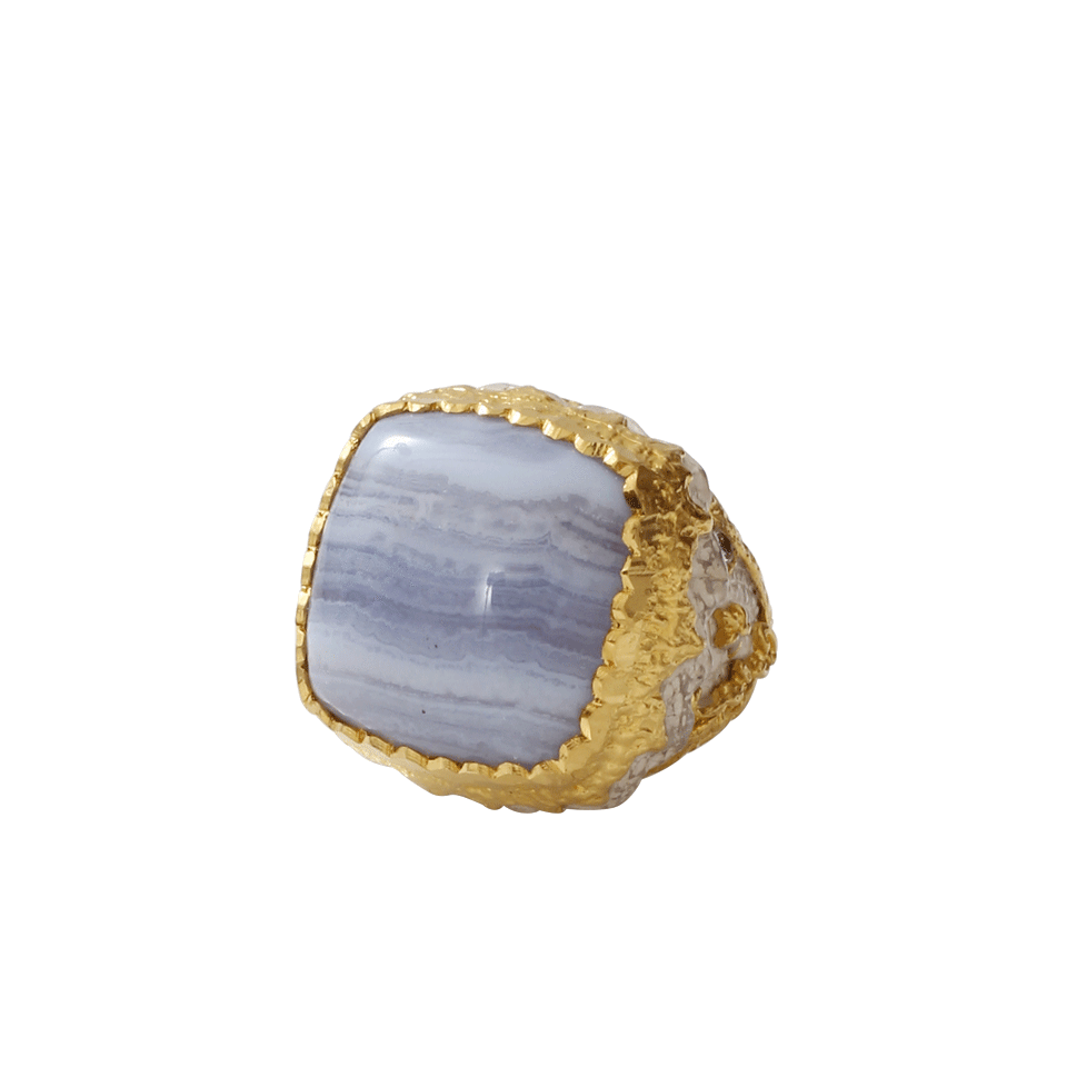 VICTOR VELYAN-Blue Lace Agate Ring-YELLOW GOLD