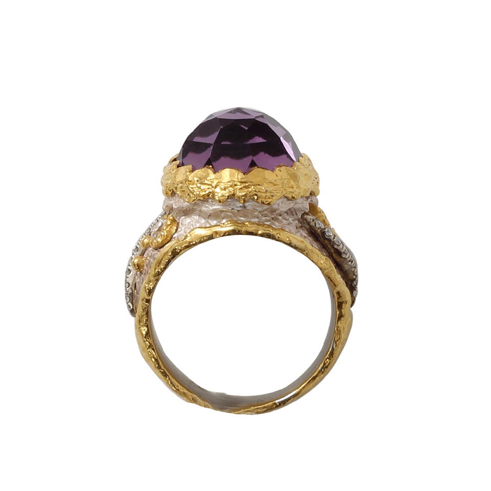 VICTOR VELYAN-Amethyst And White Patina Ring-YELLOW GOLD
